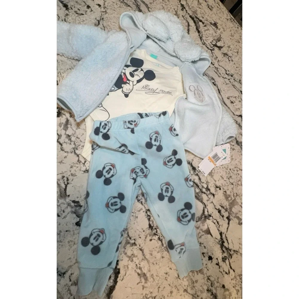 NEW three piece baby boys size 12 months Disney Mickey Mouse outfit. Super soft.